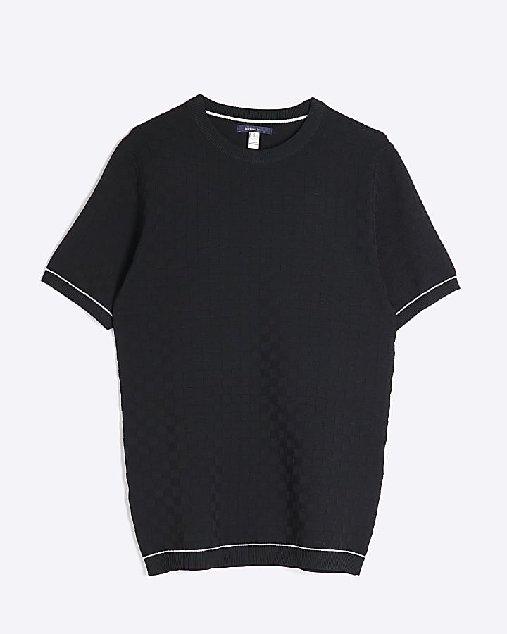 Black Muscle Fit Checkerboard T-Shirt