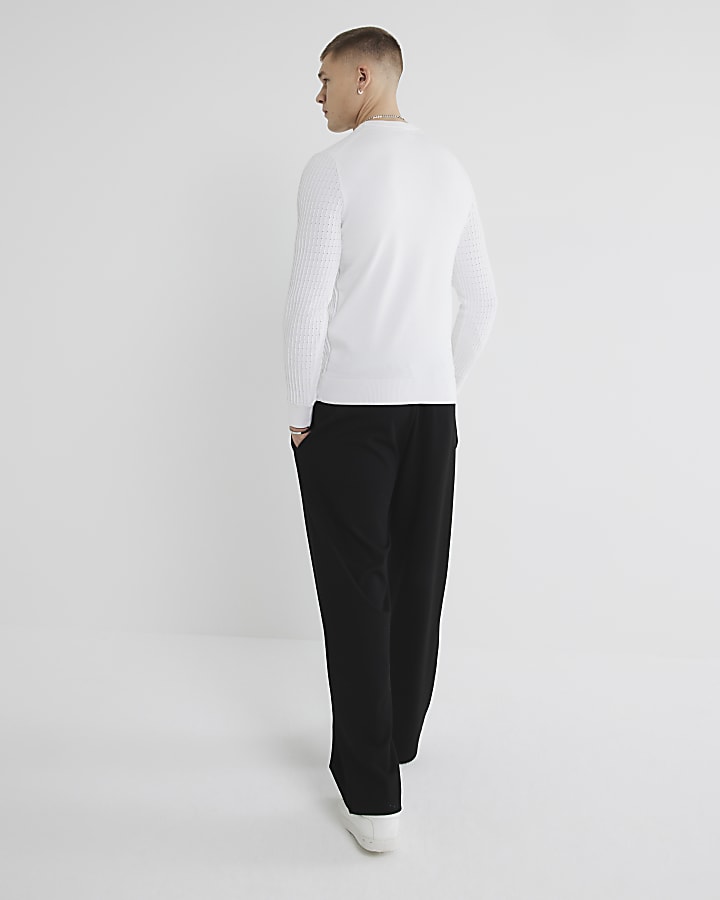 White Muscle Fit Textured Jumper