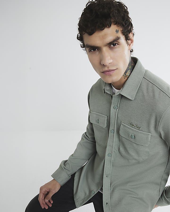 Green Long Sleeve Embroidery Jersey Shirt