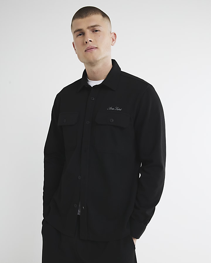 Black Long Sleeve Embroidery Shirt