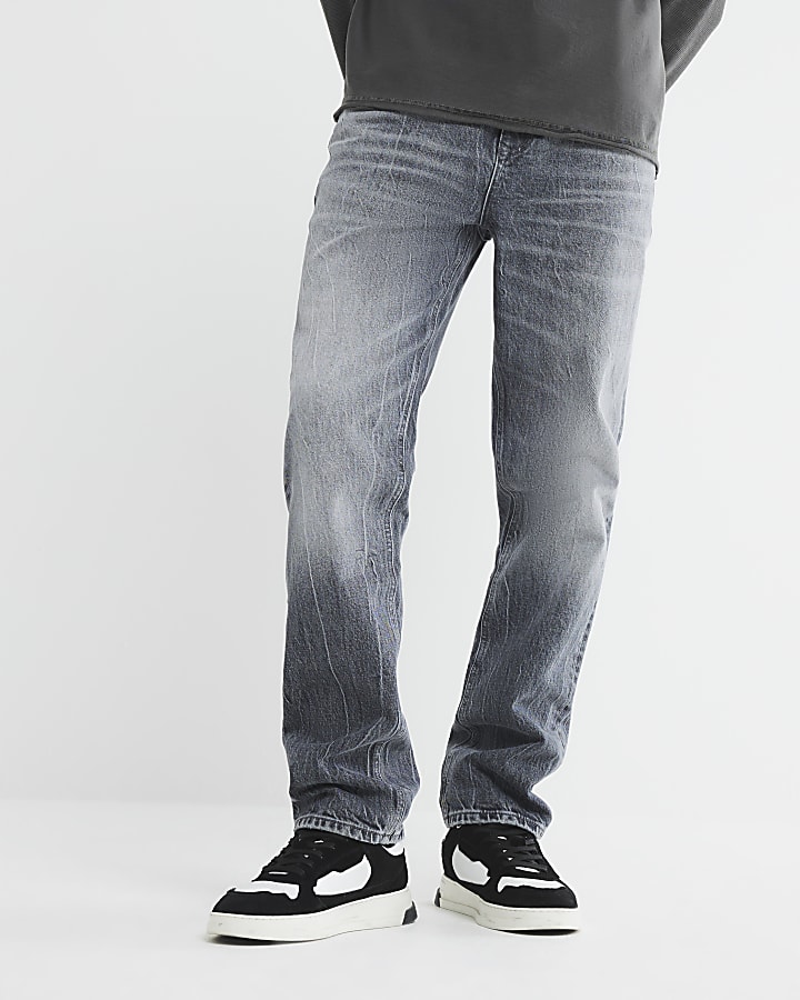 Grey Denim Straight Fit Jeans