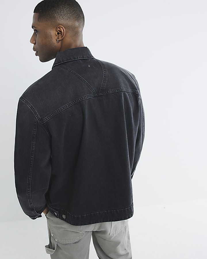 Black Denim Zip Through Jacket