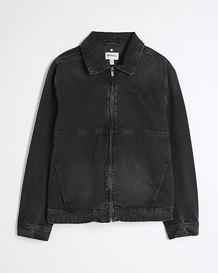 Black Denim Zip Through Jacket