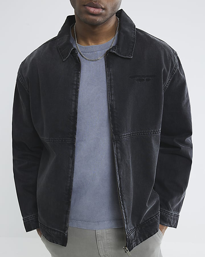 Black Denim Zip Through Jacket