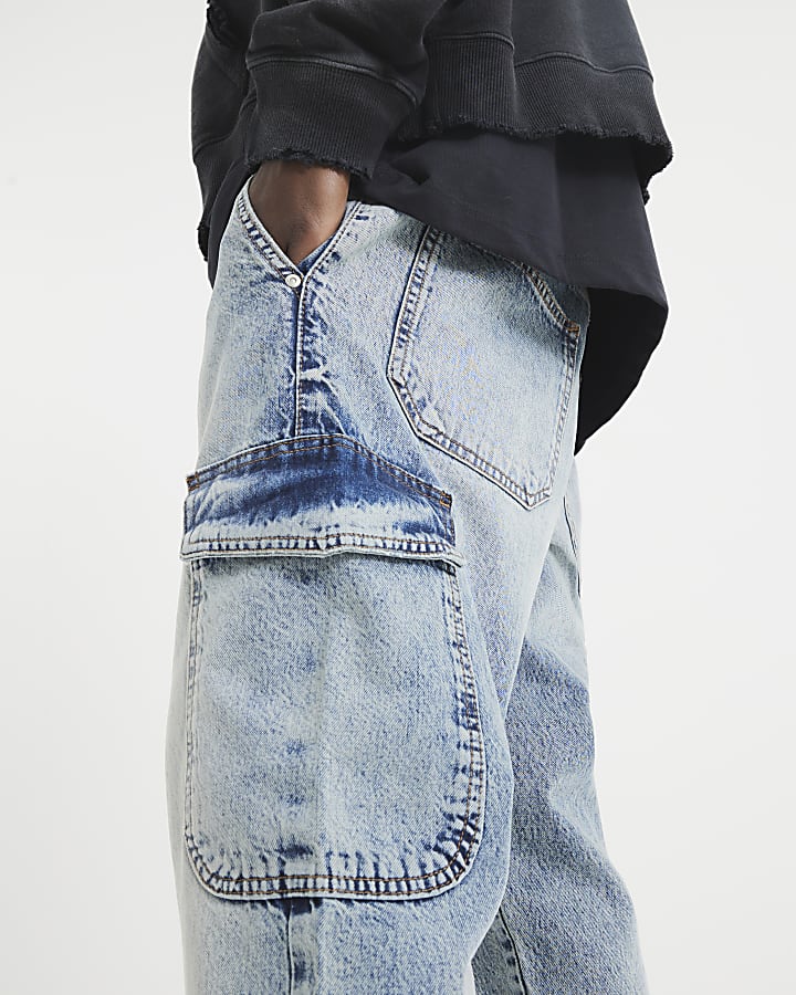 Blue Denim Cargo Relaxed Jeans