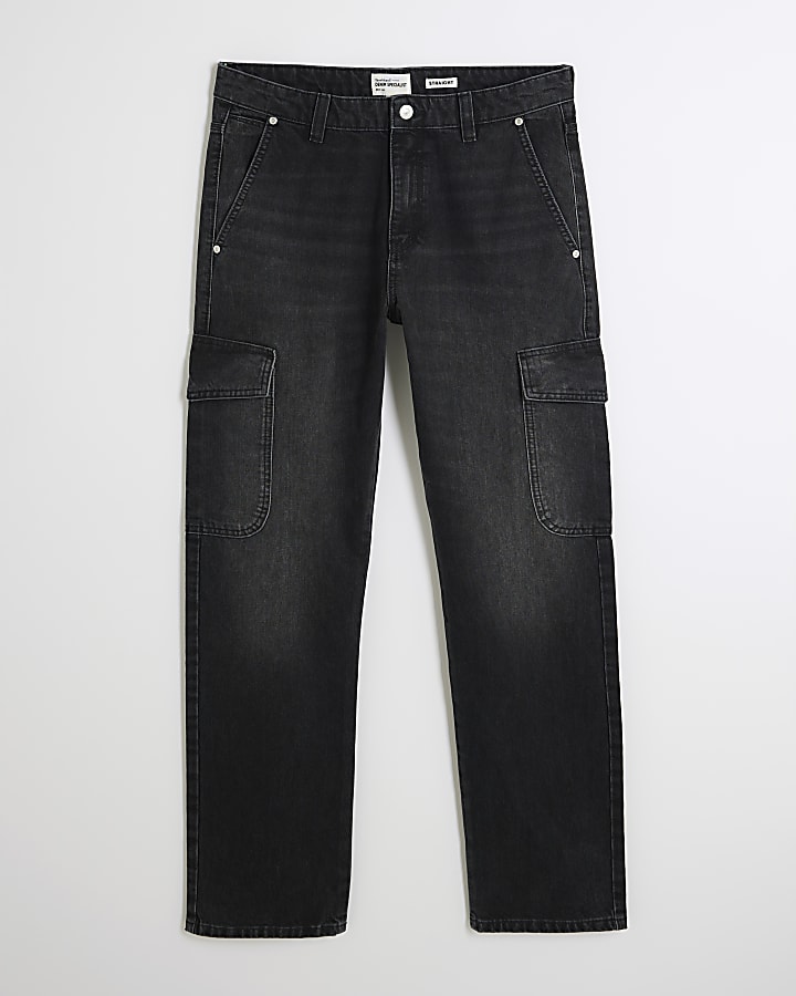 Black Denim Cargo Relaxed Jeans