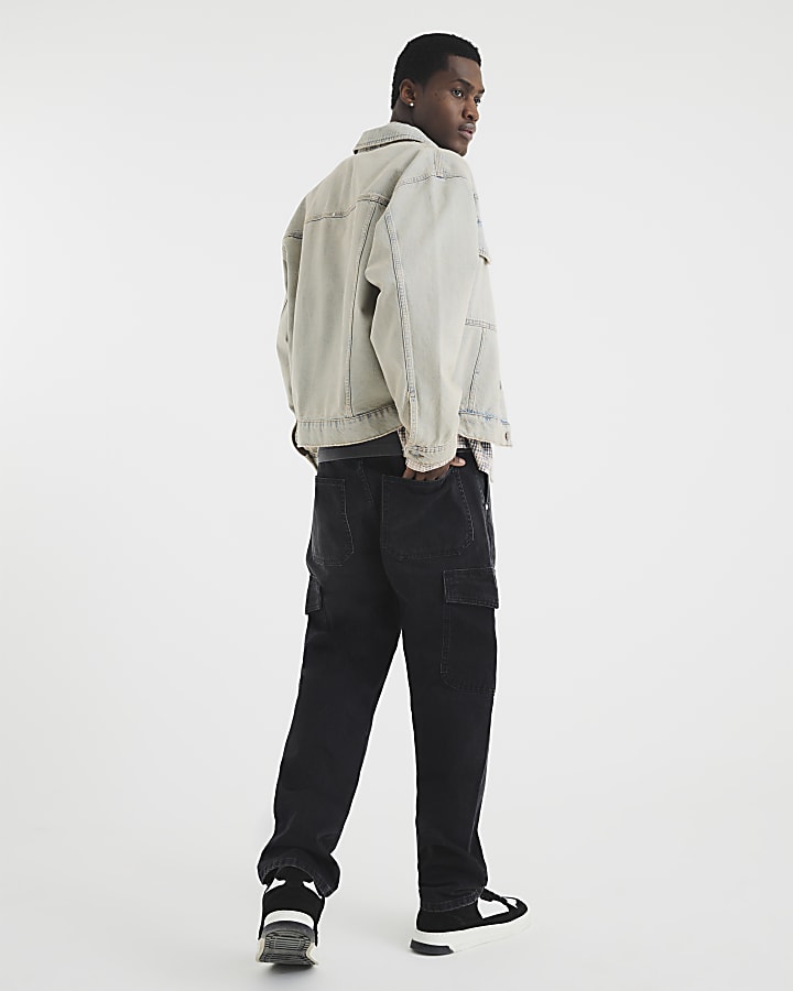 Black Denim Cargo Relaxed Jeans