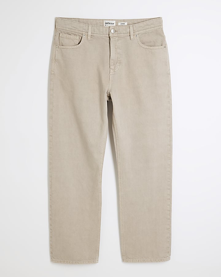 Beige Denim Loose Fit Jeans