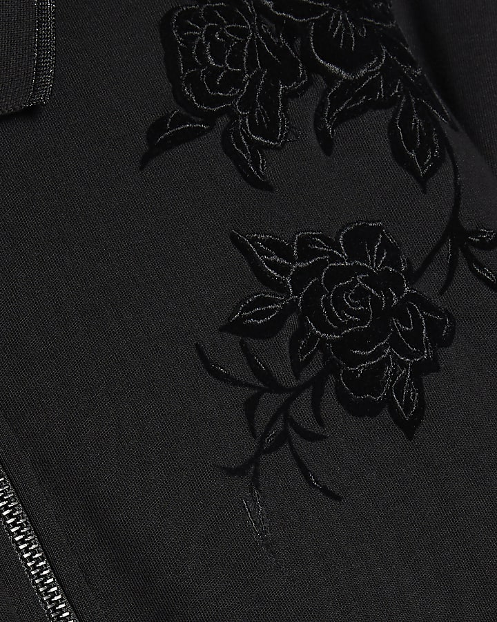 Black Slim Fit Snake Embroidery Polo Shirt