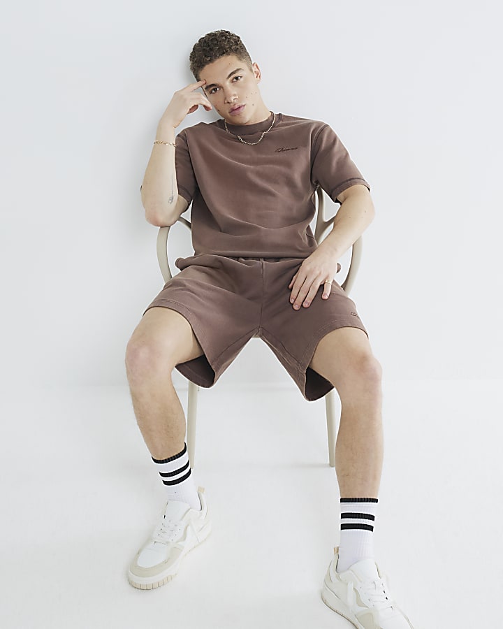 Brown Regular Fit Washed Luminis Shorts