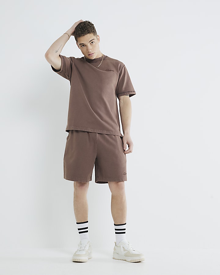 Brown Regular Fit Washed Luminis Shorts