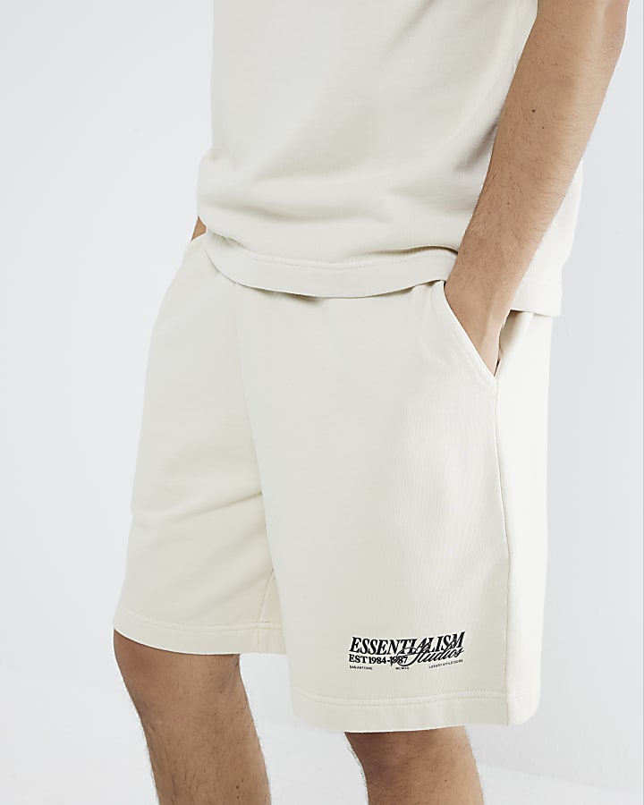 White Regular Fit Washed Essentialism Shorts