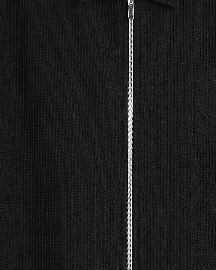 Black Slim Fit Smart Zip Through Polo Shirt