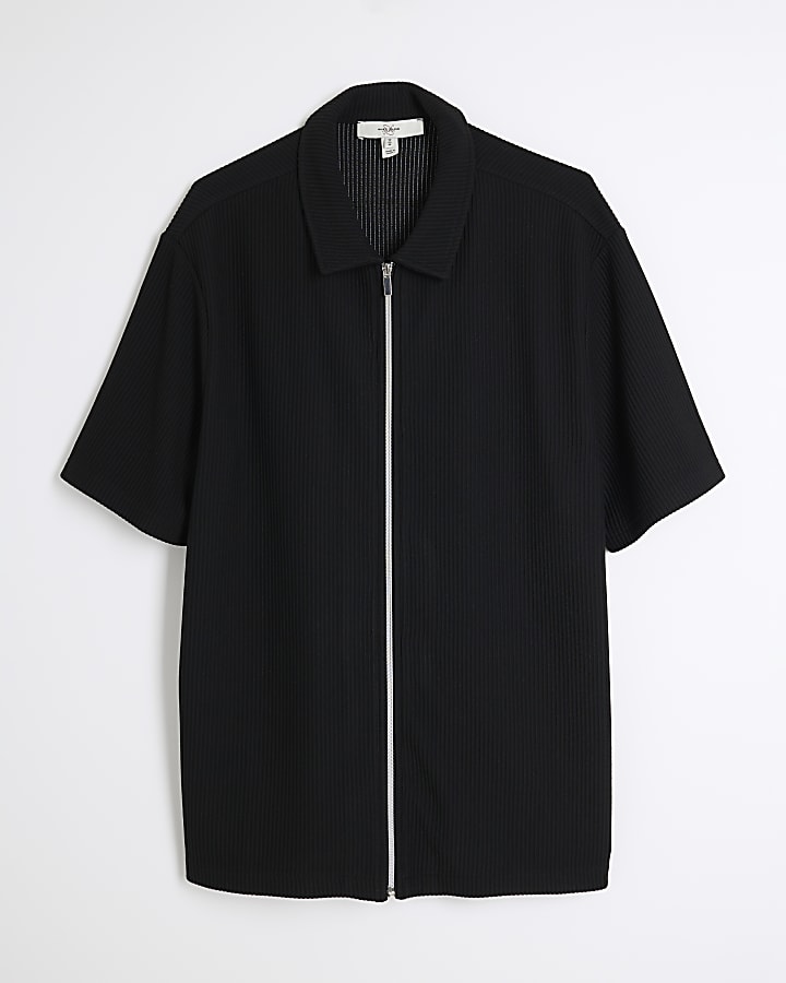 Black Slim Fit Smart Zip Through Polo Shirt