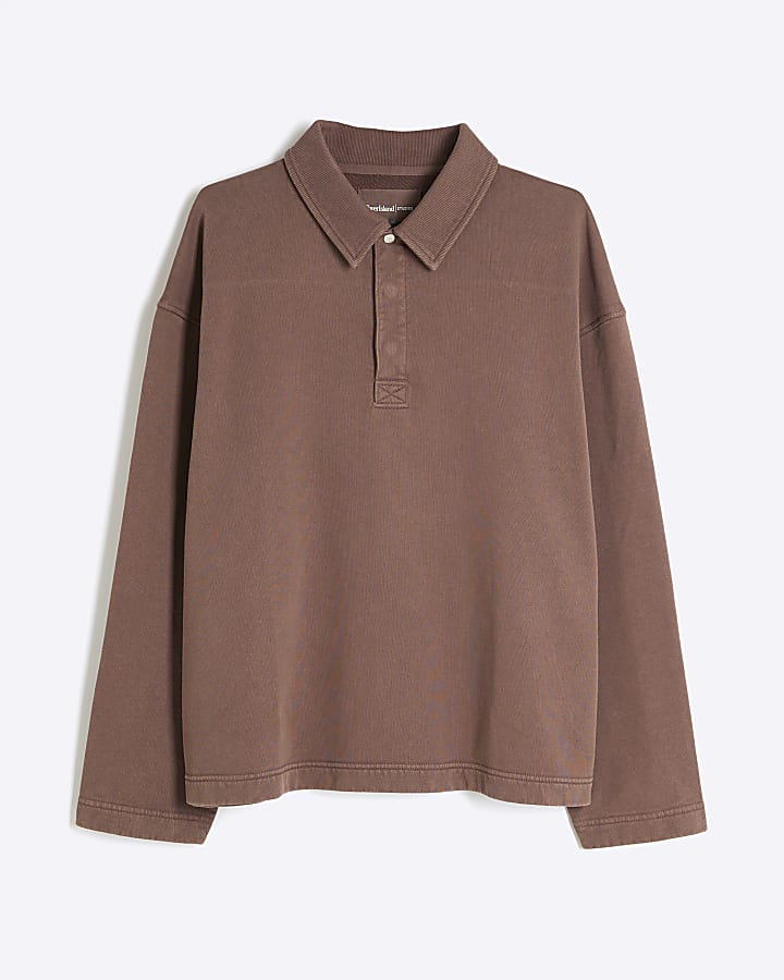 Brown Long Sleeve Washed Sweatshirt