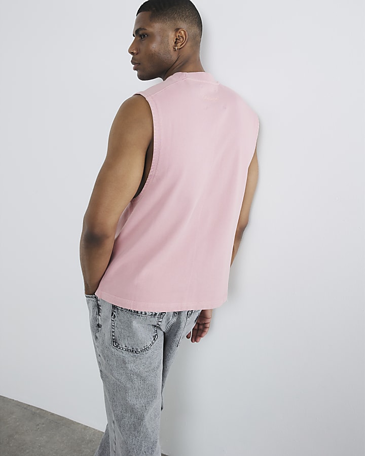 Pink Regular Fit Washed Tank Top
