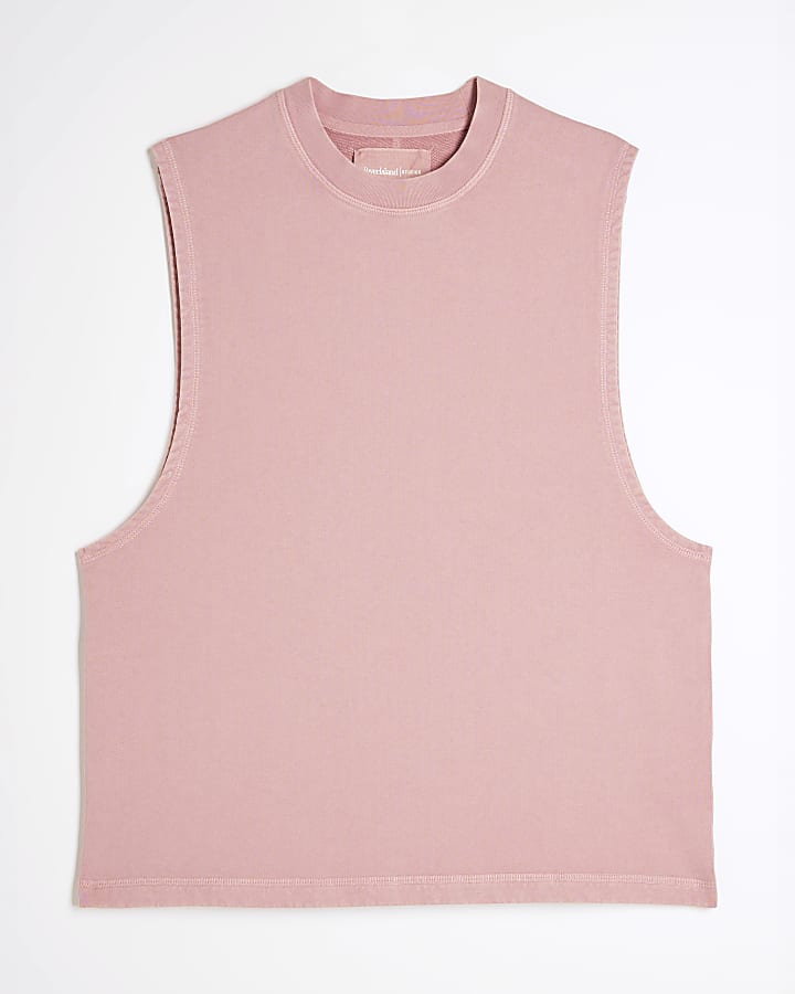 Pink Regular Fit Washed Tank Top