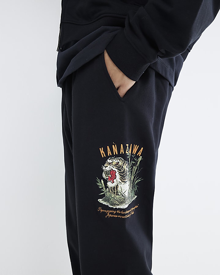 Black Regular Fit Kanazawa Tiger Joggers