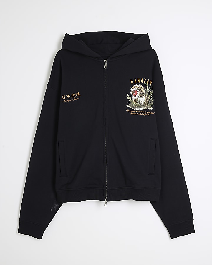 Black Zip Through Kanazawa Tiger Hoodie