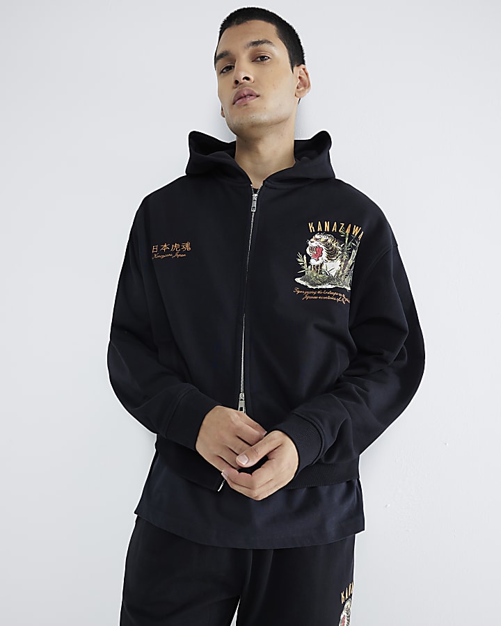 Black Zip Through Kanazawa Tiger Hoodie