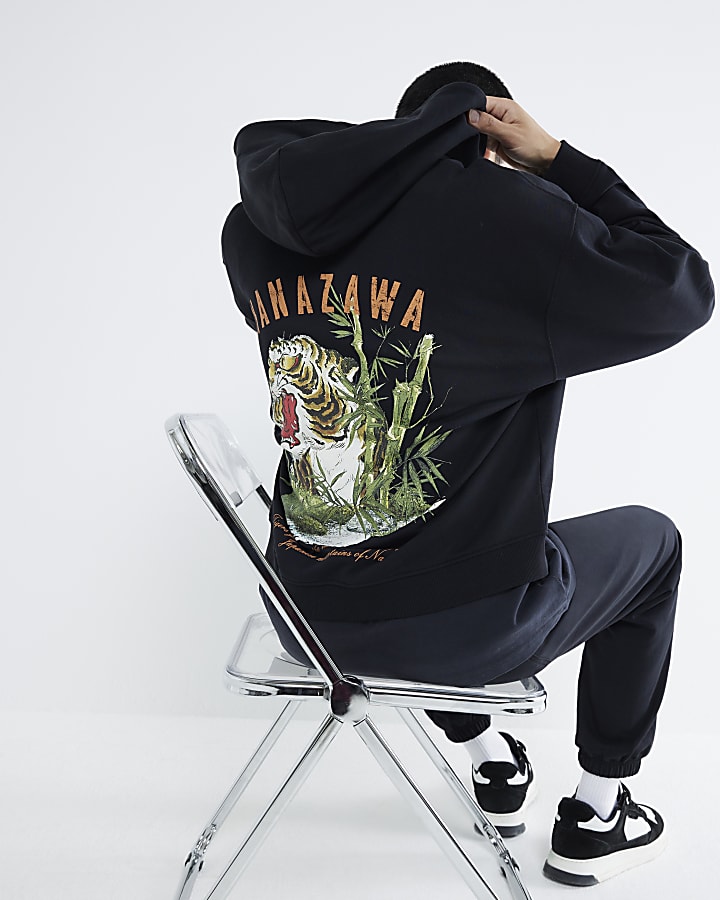 Black Zip Through Kanazawa Tiger Hoodie