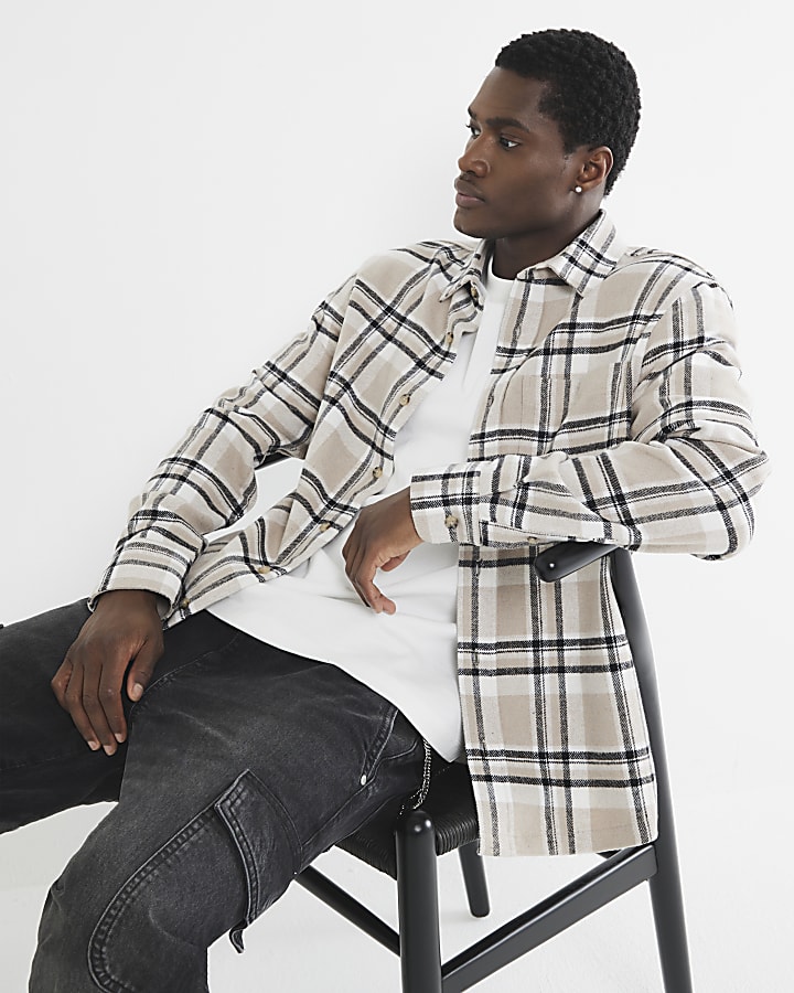 Beige Long Sleeve Check Shirt