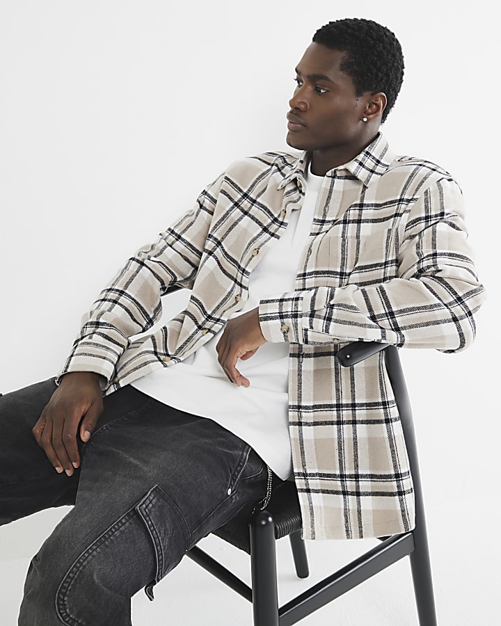 Stone Long Sleeve Check Shirt