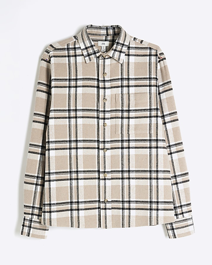 Beige Long Sleeve Check Shirt