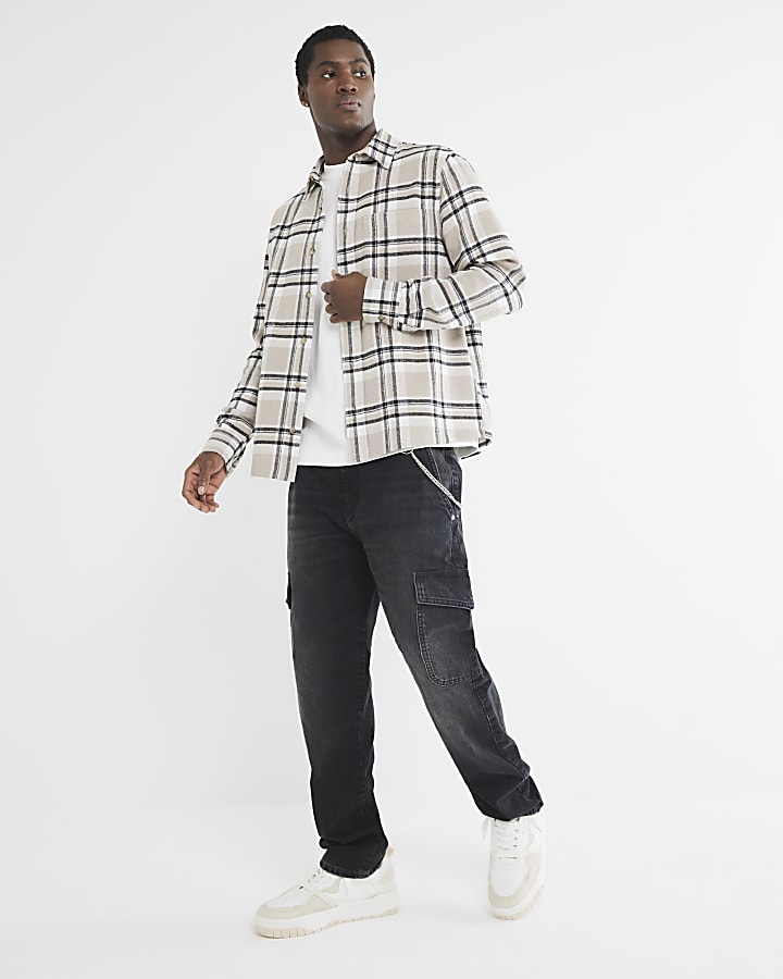 Beige Long Sleeve Check Shirt