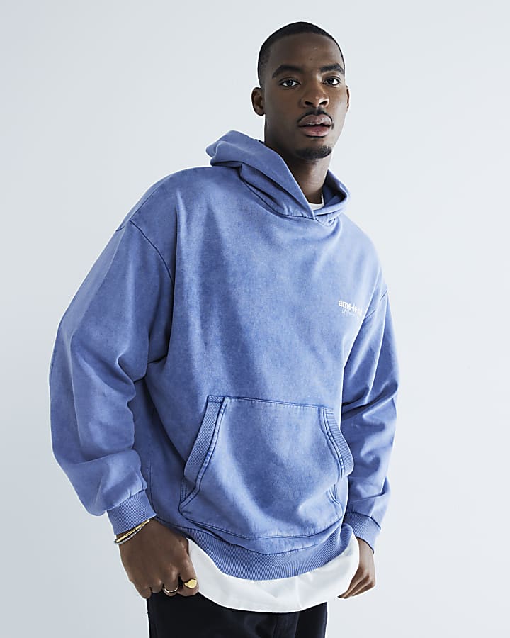 Blue Long Sleeve Washed Ame Le Nuit Hoodie