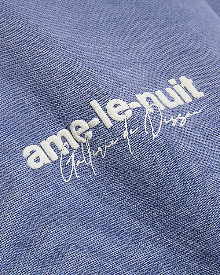 Blue Long Sleeve Washed Ame Le Nuit Hoodie