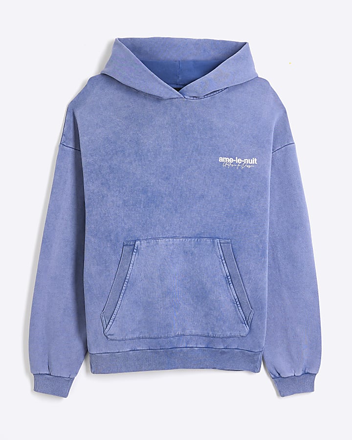 Blue Long Sleeve Washed Ame Le Nuit Hoodie