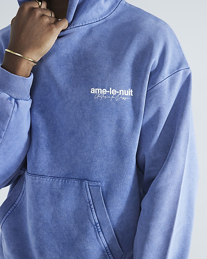 Blue Long Sleeve Washed Ame Le Nuit Hoodie