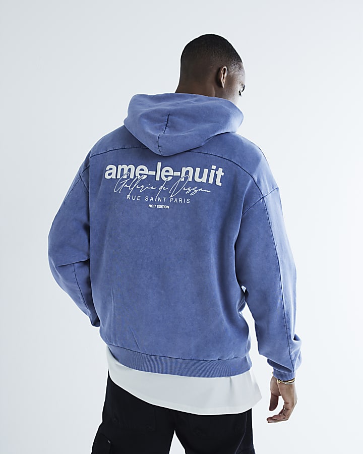 Blue Oversized Washed Ame Le Nuit Hoodie