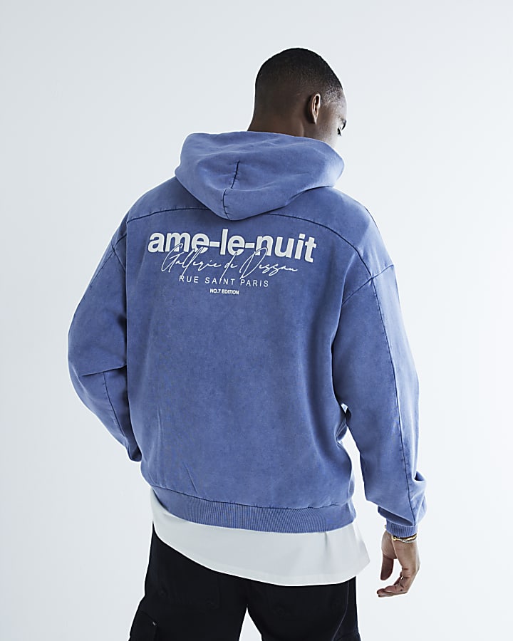 Blue Long Sleeve Washed Ame Le Nuit Hoodie