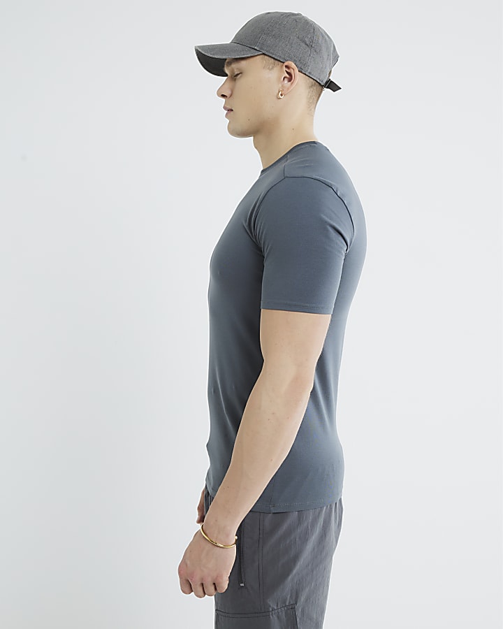 Grey Muscle Fit Short Sleeve T-Shirt