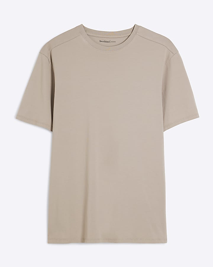 Beige Muscle Fit Short Sleeve T-Shirt