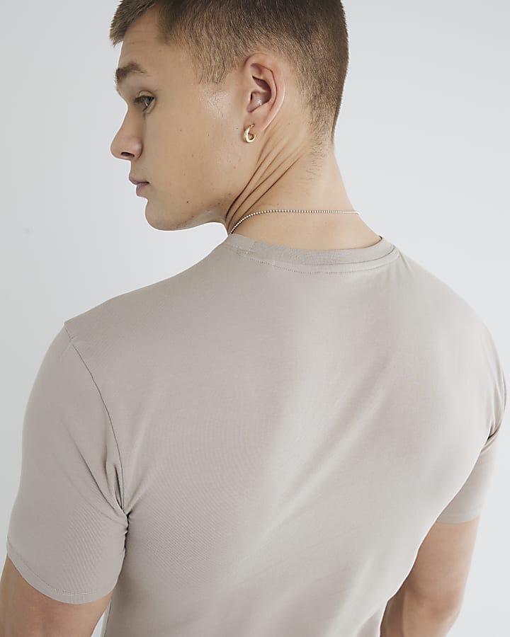 Beige Muscle Fit Short Sleeve T-Shirt