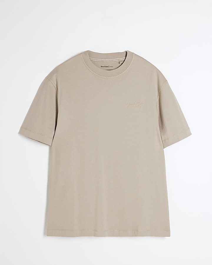 Beige Regular Fit Embroidery T-Shirt