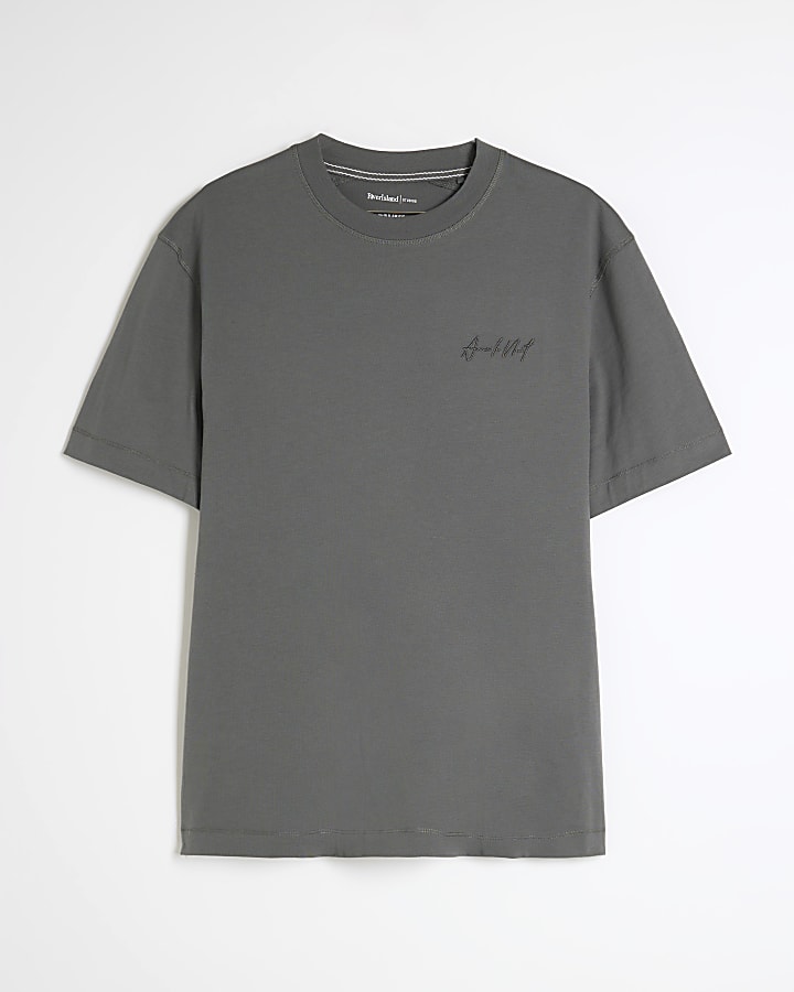 Grey Regular Fit Embroidery T-Shirt