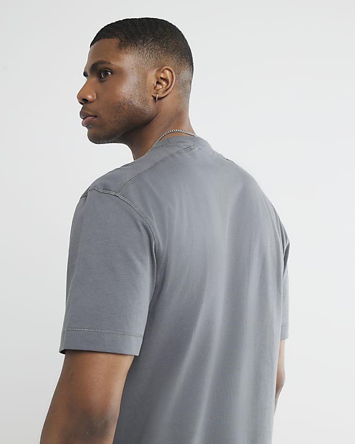 Grey Regular Fit Embroidery T-Shirt