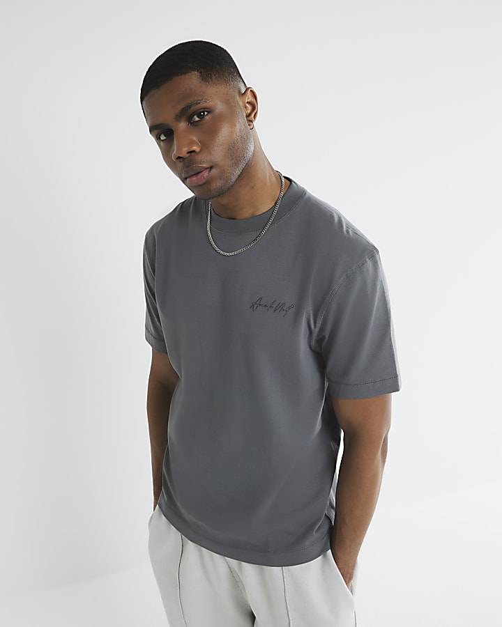 Grey Regular Fit Embroidery T-Shirt