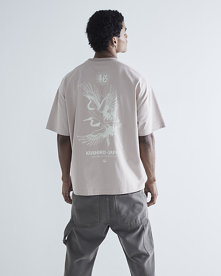 Pink Boxy Fit Kurisho Crane T-Shirt