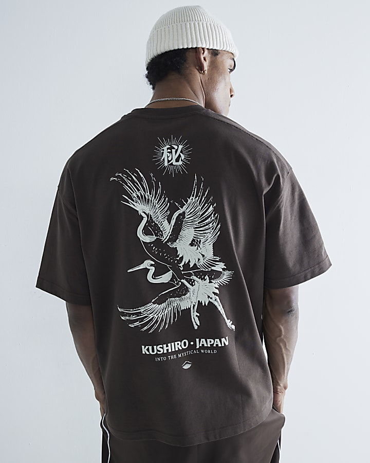 Brown Short Sleeve Kurisho Crane T-Shirt