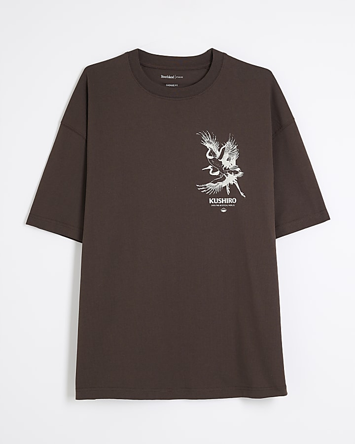 Brown Short Sleeve Kurisho Crane T-Shirt