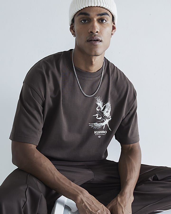 Brown Short Sleeve Kurisho Crane T-Shirt