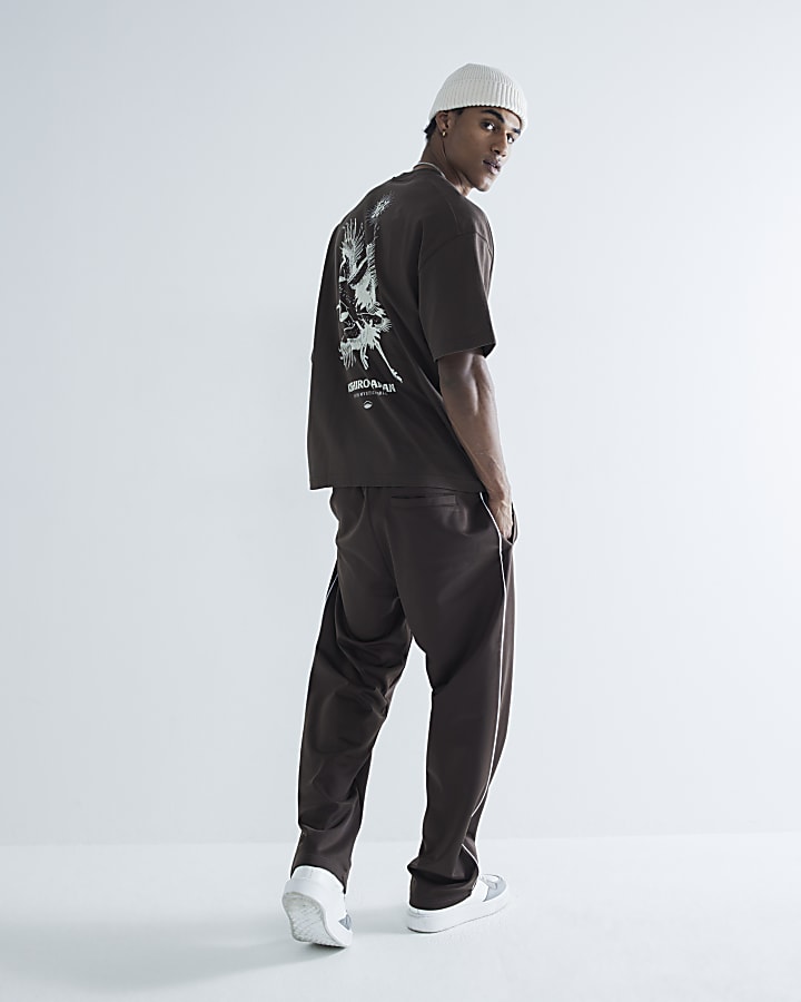 Brown Short Sleeve Kurisho Crane TShirt River Island