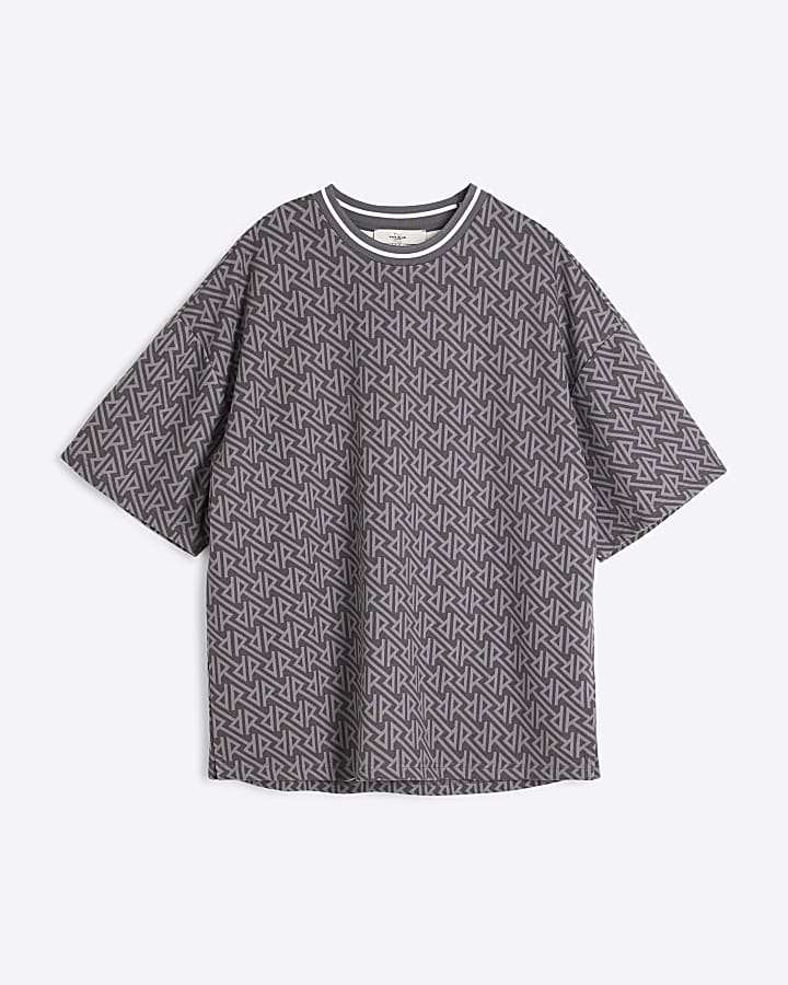 Grey Oversized RR Monogram T-Shirt