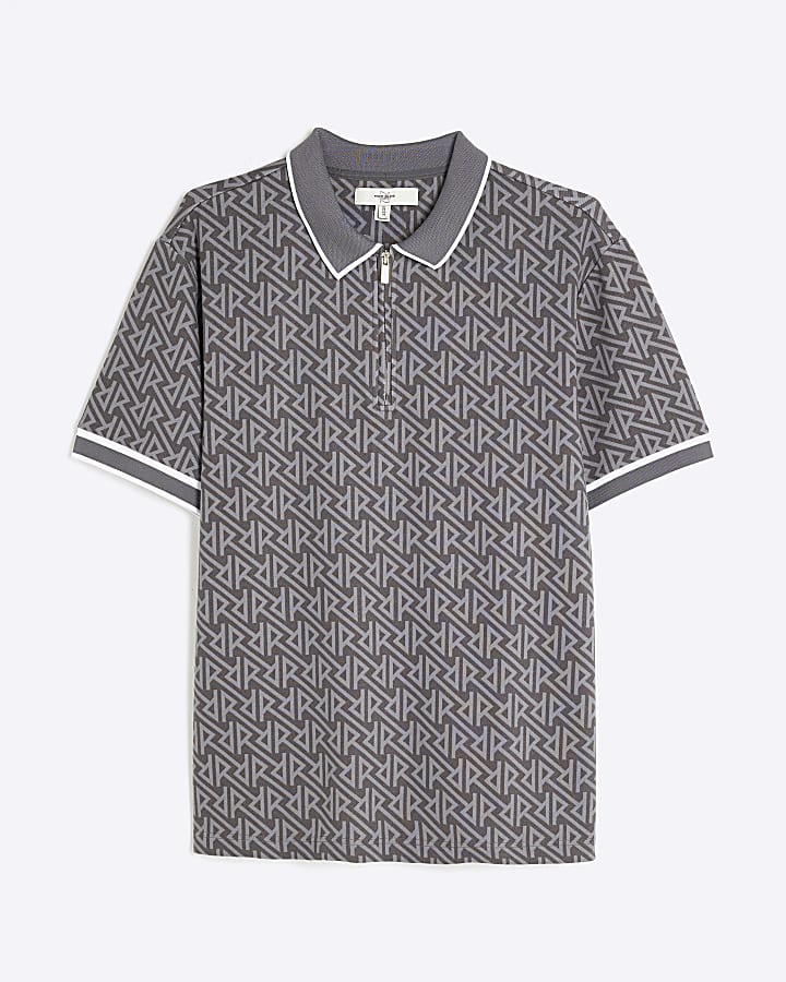 Grey Regular Fit RR Monogram Polo Shirt