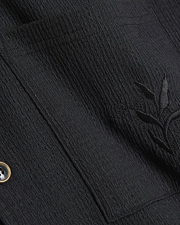 Black Regular Fit Embroidery Revere Shirt